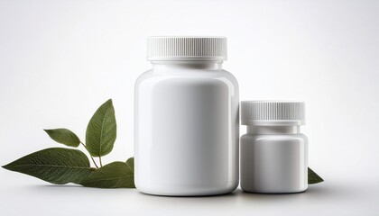 White supplement bottles with greenery