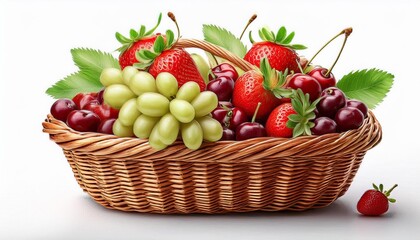 Wicker basket of summer berries and grapes