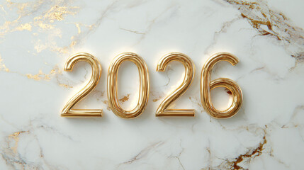 Luxury Marble Background with Golden 2026 Typography, Soft Light Reflections, Modern Design Concept, Elegant New Year Celebration, Premium Festive Seasonal Decoration