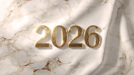 Luxury Marble Background with Golden 2026 Typography, Soft Light Reflections, Modern Design Concept, Elegant New Year Celebration, Premium Festive Seasonal Decoration