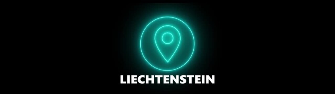 Neon Location Pin Icon With Liechtenstein Text On Black Background marker