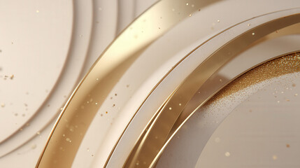 Luxurious gold arches with sparkling particles on beige background