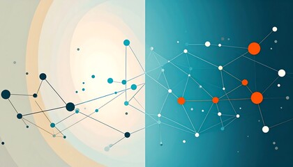 Abstract geometric design with interconnected dots and lines over a light and dark background