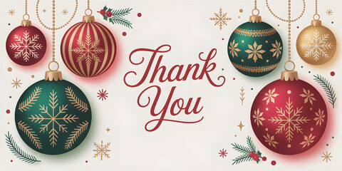Naklejka premium Thank you christmas greeting card with festive ornaments and snowflakes