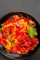 Roasted pepper salad vegetables dish natural product tasty snack fresh delicious gourmet food background on the table rustic top view copy space keto and paleo diet vegan and vegan food