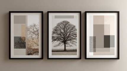 Neutral wall hanging featuring geometric tree design, minimalist style