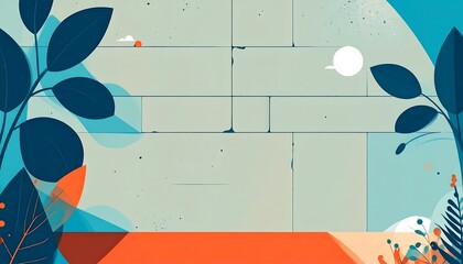 Abstract illustration of plants framing a beige brick wall with speech bubbles