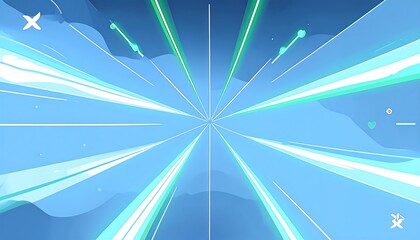 Abstract blue and green lines radiating from a central point, creating a sense of speed and motion