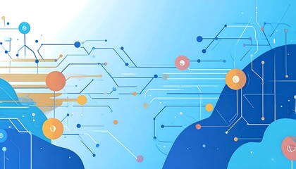 Abstract network illustration with connected dots and lines on a blue gradient backdrop