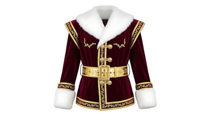 Velvet coat, with white fur trim and gold embroidery, cutout, PNG isolated on transparent background