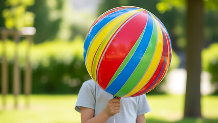 Child holding a colorful balloon, face not visible