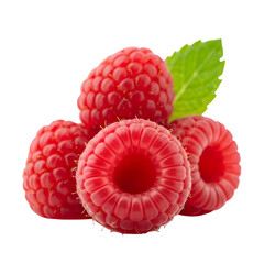 Fresh raspberries with green leaf on black background