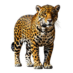 Majestic leopard standing confidently on black background