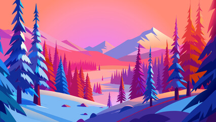 Forest, winter, snow, pine needles, fir trees, sunset, sunrise, Christmas, pastel, sun, New Year, Christian traditions, peace, well-being, family, morality, purity, freshness © Dmitry Ternovsky