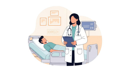 Fototapeta premium Doctor and patient in hospital room isolated on transparent background