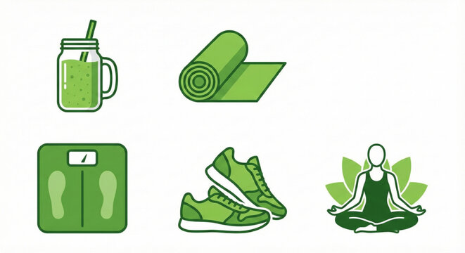 Healthy lifestyle icons for fitness, diet, and well-being - Powered by Adobe
