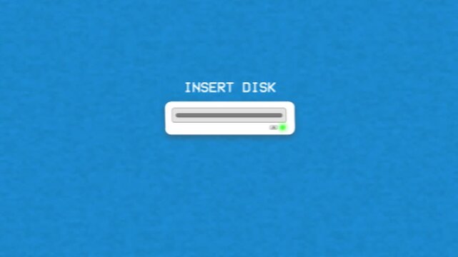 Insert disk screen with animated CD-ROM drive