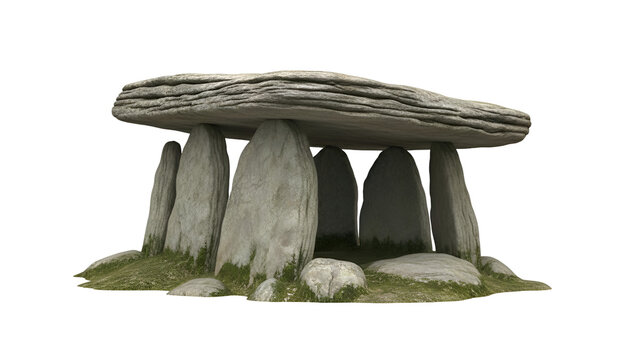 Ancient stone megalithic tomb with flat capstone and upright stones prehistoric