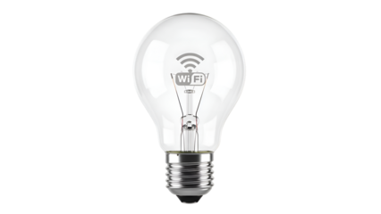 Clear glass light bulb with Wi- Fi symbol inside on white background lightbulb wifi 1