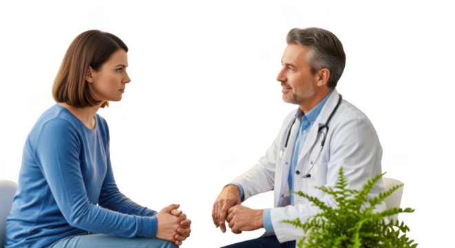 Doctor and patient discussing health concerns isolated on transparent background - Powered by Adobe