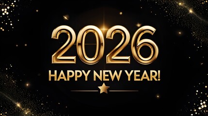 2026 Happy New Year Gold Typography on Black
