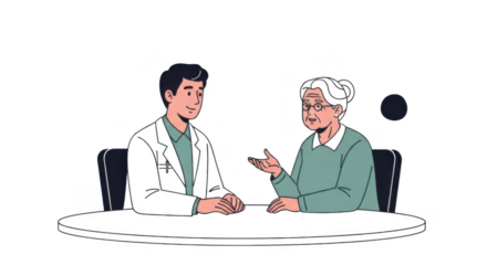 Two men talking at a table isolated on transparent background