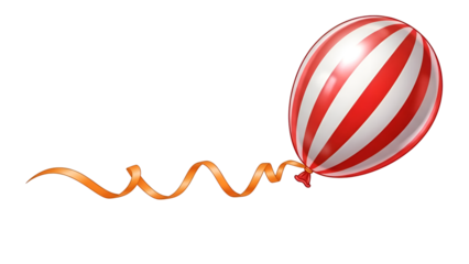 Red and white striped balloon with orange ribbon on white background image