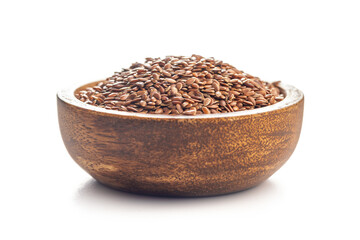 Linseed or flaxseed. Healthy flax seed in bowl isolated on white background.