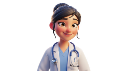 Cartoon female doctor wearing stethoscope isolated on transparent background