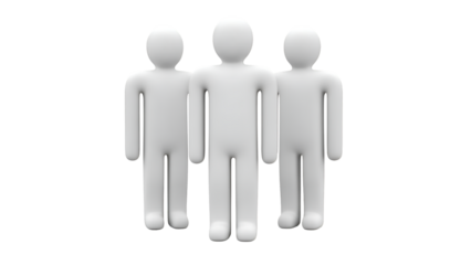 Three white simplified figures standing together on white background group people