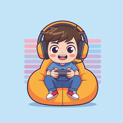 Cute Gamer Boy Playing Games | Kawaii Chibi Gaming Illustration

