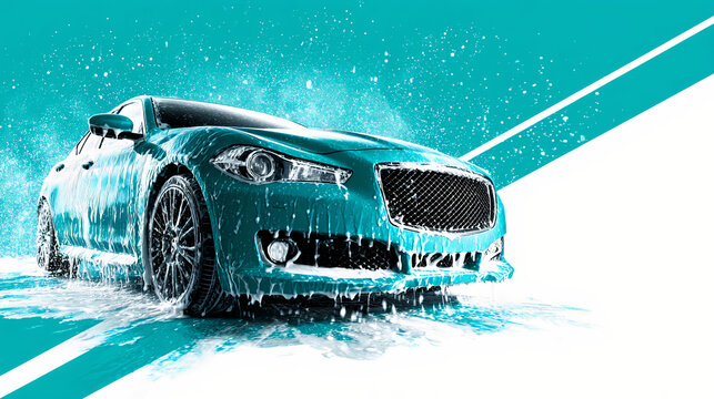 self service car wash with water splash promotional banner