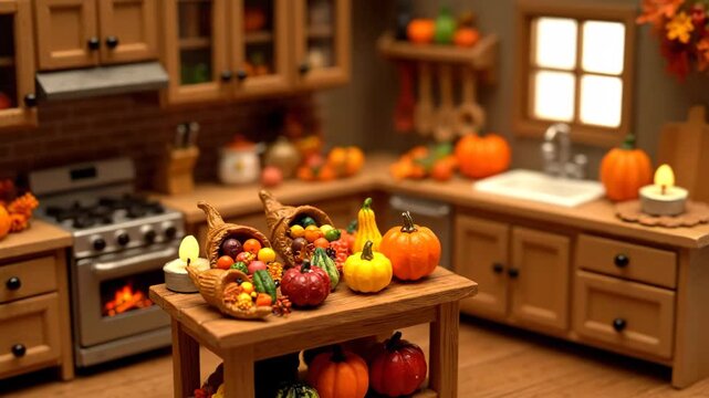 Festive autumn scene in a miniature kitchen setting