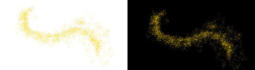 Abstract golden particle trail swirling across a deep creating a dynamic luminous curve effect on transparent background
