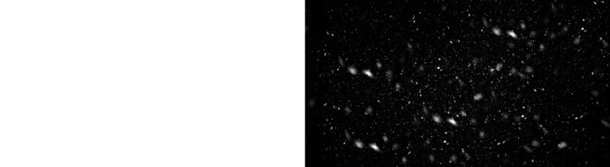 Black and white abstract texture overlay paired with a realistic falling snow effect for visual design projects on transparent background
