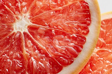 Ultra close-up of vibrant, juicy grapefruit pulp revealing intricate texture and refreshing segments.