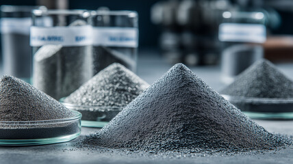 Piles of metallic granules illustrating raw material processing, industrial refinement and the broader concept of advanced manufacturing resources.
