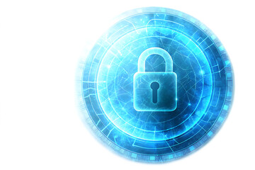 Blue padlock with digital circuit pattern isolated on a transparent background security