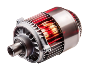 Electric motor with red glowing coils isolated on a transparent background engine