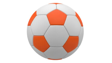 Fototapeta premium Orange and white soccer ball PNG isolated on transparent background, classic football for sports and games design