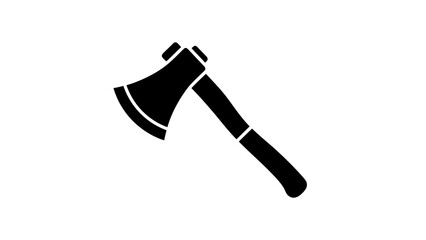 A sharp black axe with a steel blade and handle is a metal hand tool isolated on white for wood construction work and cutting