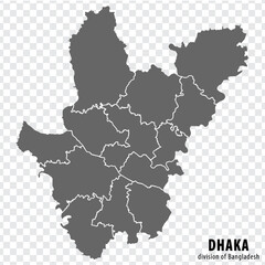 Blank map Dhaka Division  of Bangladesh. High quality map Dhaka Division with districts on transparent background for your web site design, logo, app, UI.  EPS10. 