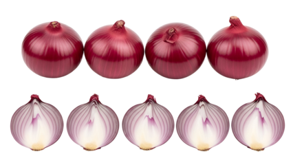 Fresh red onions whole and cut open