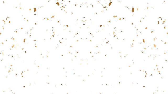 Colorful fireworks confetti explodes on white background, animation of the explosion and fall of confetti. confetti bomb effect from the inside glitter background with gold slowly falling in 4k video