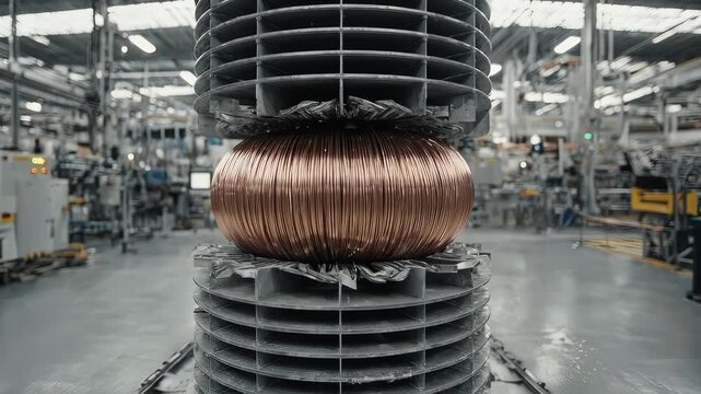 Copper Wire Spools in Industrial Factory Setting.