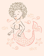 Stylized illustration of a mermaid. Simple line art.