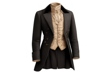 Victorian era coat, vest clothing with transparent background design.