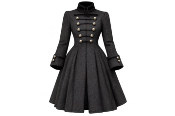 Stylish black coat with buttons on transparent background backdrop