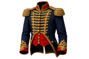 Military Uniform on transparent background with detailed gold trimming.