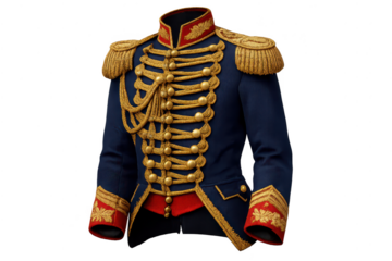 Military Uniform Jacket on transparent background, detailed and ornate